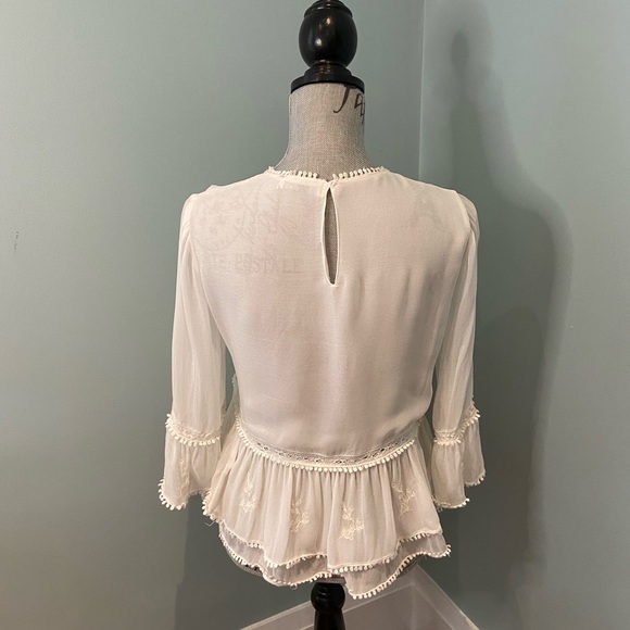 Zara White Peasant Blouse with Embroidery, S - Picture 9 of 10